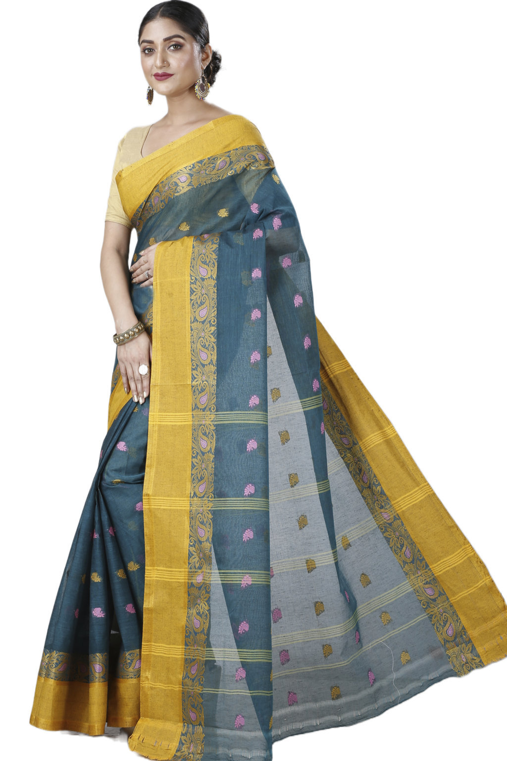 Dark Green Pure Cotton Srimati Tant Saree (1090)